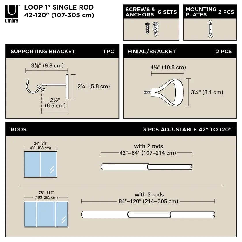 Acél bővíthető függönykarnis 107 - 305 cm Loop – Umbra