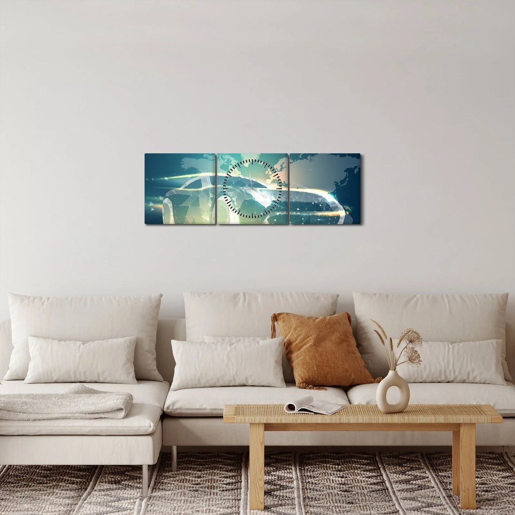 Geometriai formákból készült autó képe (órával) (90x30 cm)