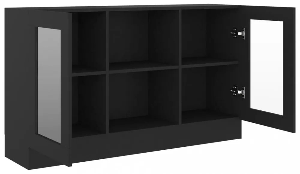 fekete szerelt fa vitrinszekrény 120 x 30,5 x 70 cm