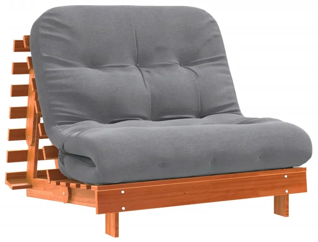 viaszbarna tömör fenyőfa futon kanapéágy matraccal 100x206x11cm