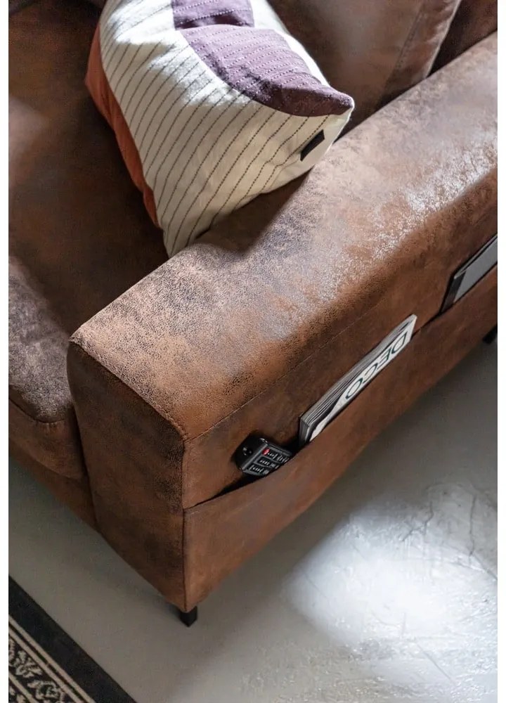 Barna bőrutánzat kinyitható sarokkanapé (bal oldali) Lofty Lilly – Miuform