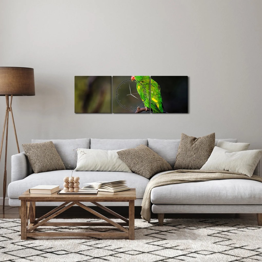 Papagáj egy ágon képe (órával) (90x30 cm)