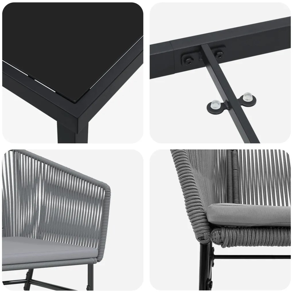 3 darabos szett Szürke PE Rattan 4 személyes UV-álló anyagok