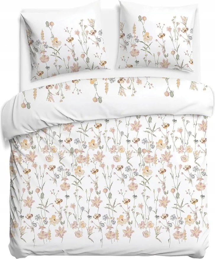 Szatén ágyneműhuzat 220x200 Virágok fehér színes Szatén