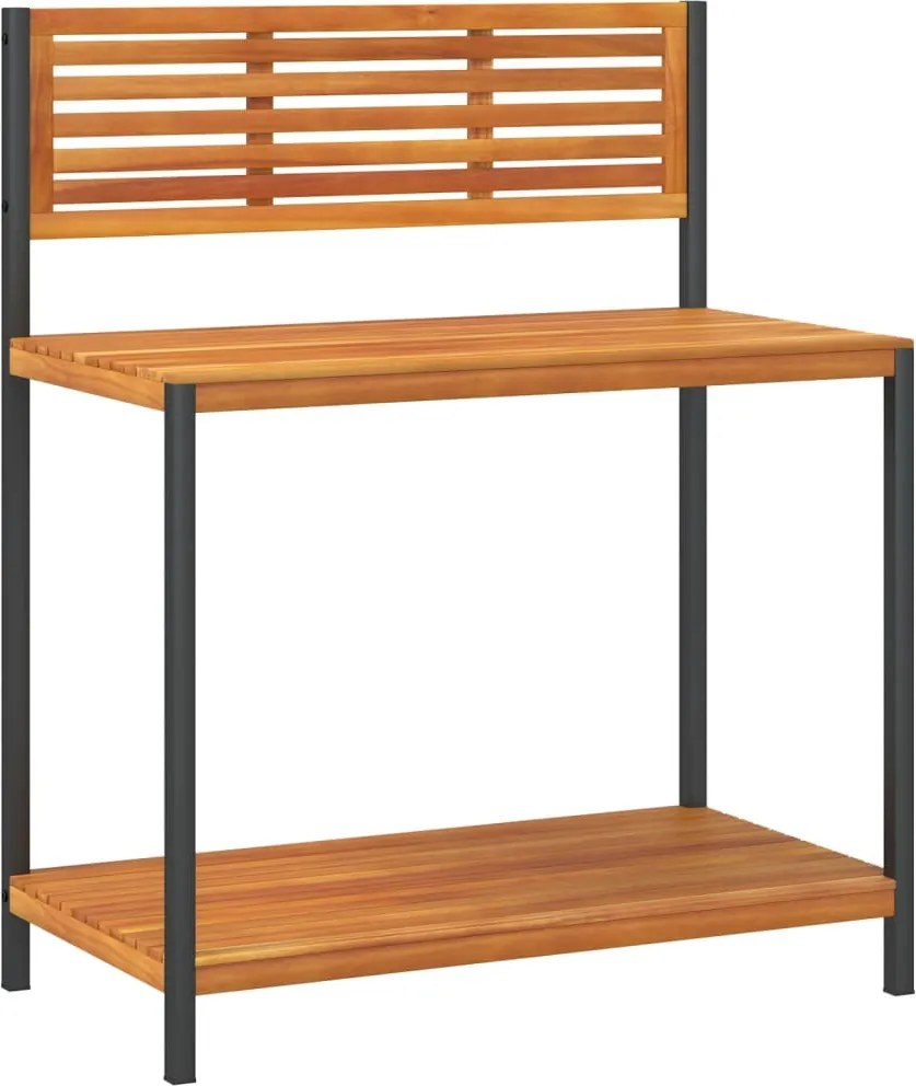 vidaXL tömör akácfa és acél kerti munkaasztal 90 x 50 x 110 cm