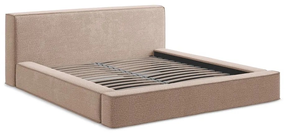 Világos rózsaszín kárpitozott ágyneműtartós franciaágy ágyráccsal 180x200 cm Noho – Makamii