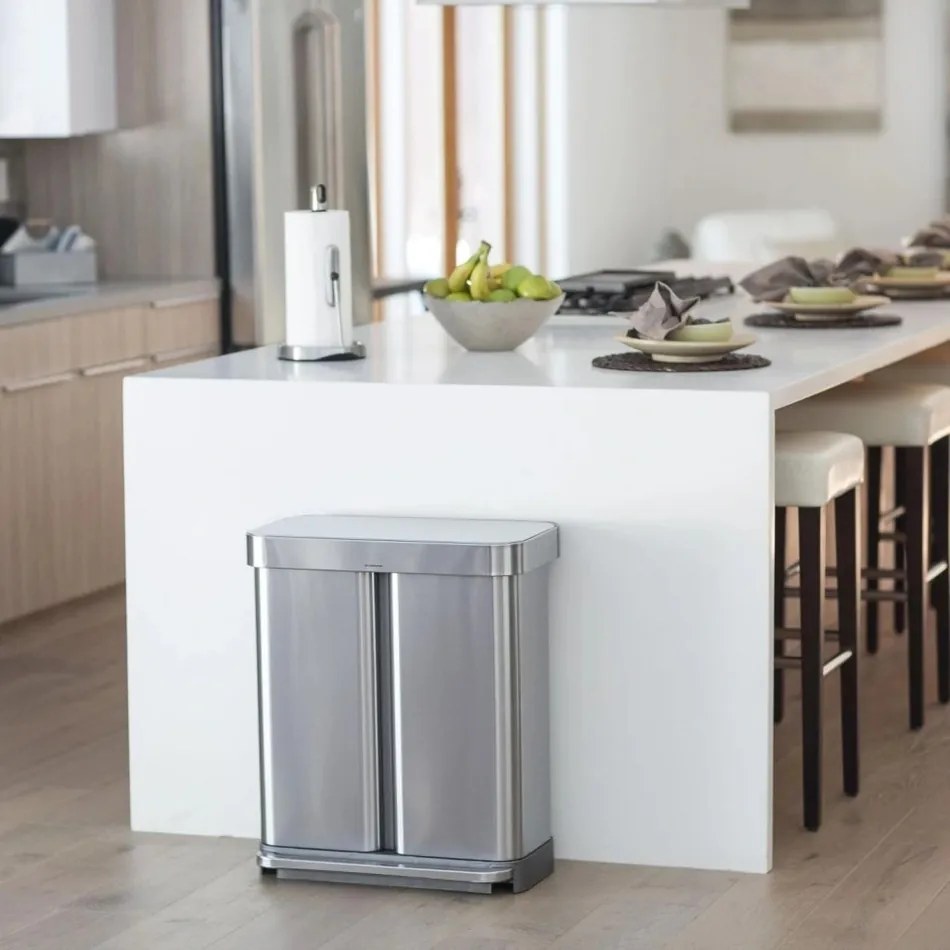 Simplehuman Pedálos szemetes szelektívhulladékgyűjtő, 58 l, csiszolt acél, FPP