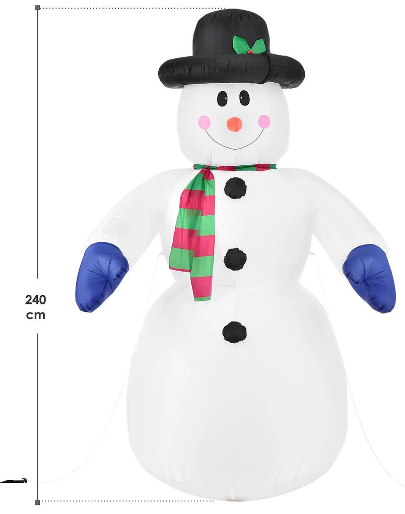 XXL Hóember beépített fúvórendszerrel, 20 LED diódával, 6 cövekkel és 3 kötéllel - fehér