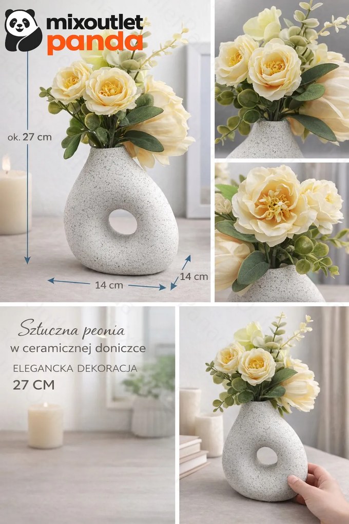 Mesterséges Peónia Kerámia Virágcserépben 27 cm Elegáns Dekoráció