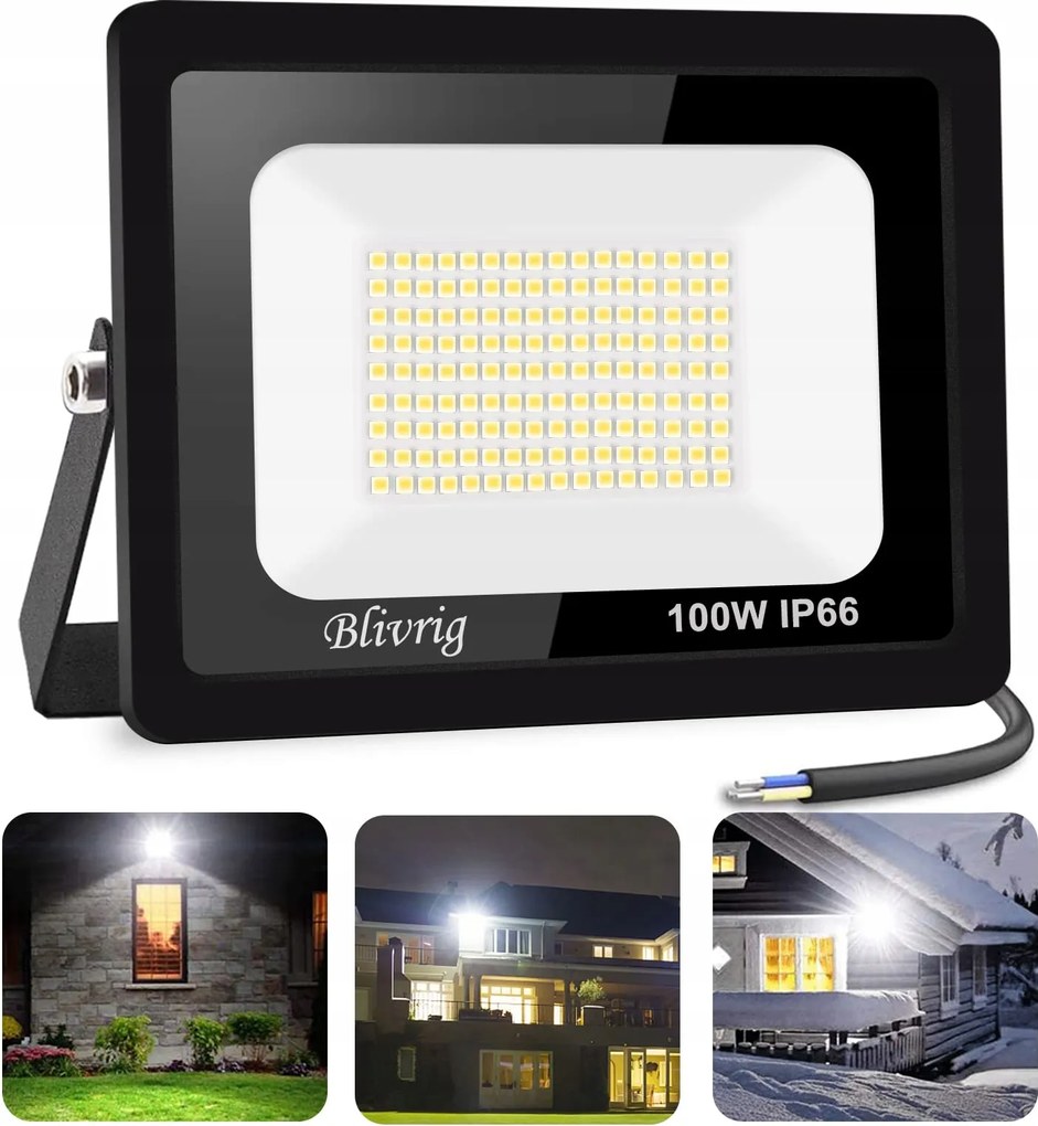 Blivrig 100W Kültéri Led Reflektor Meleg Fehér 3000K IP66