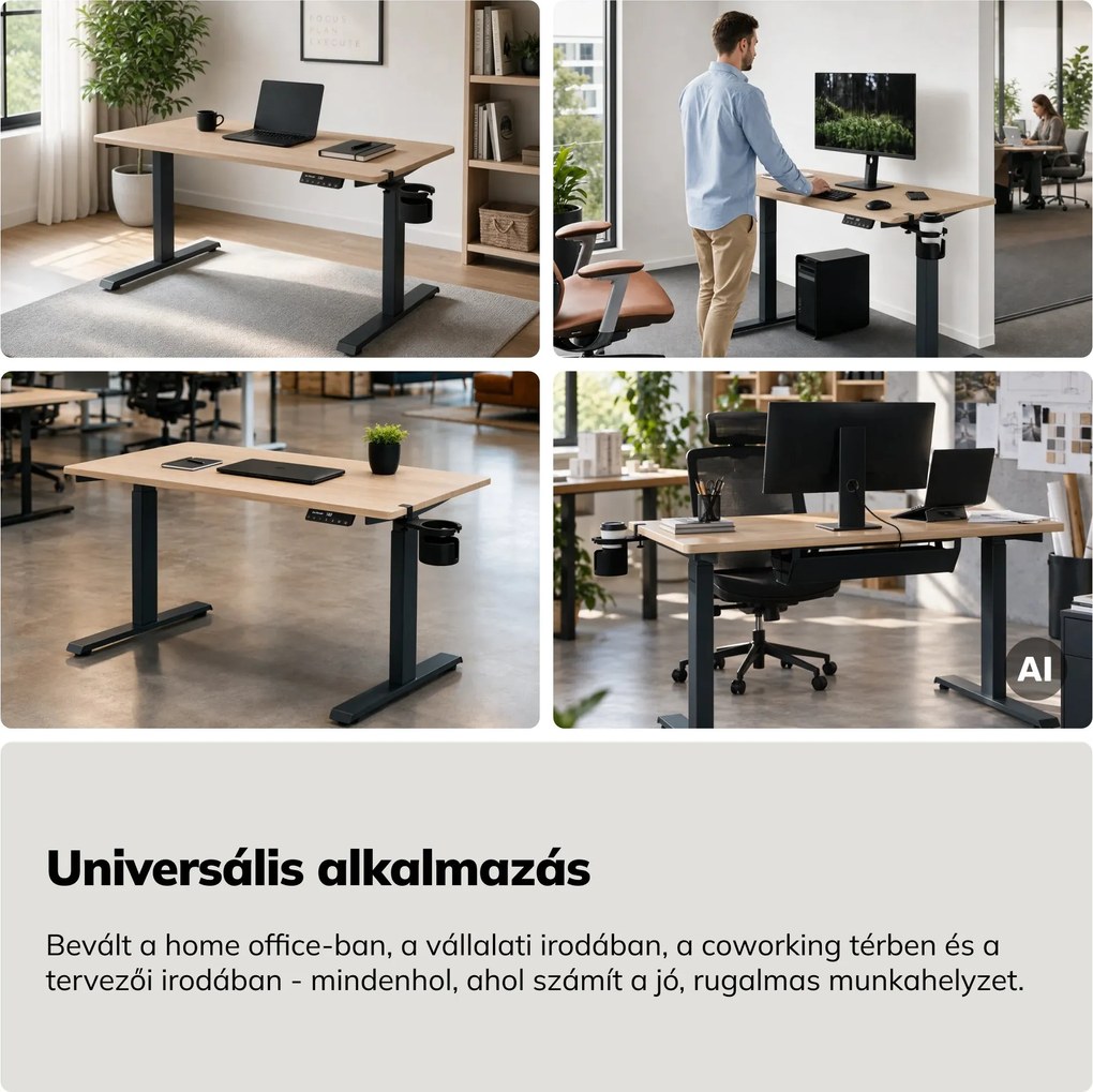 Elektromos íróasztal magasságállítással ergonomikus antracit/sonoma tölgy,1200x600 mm: ARIA
