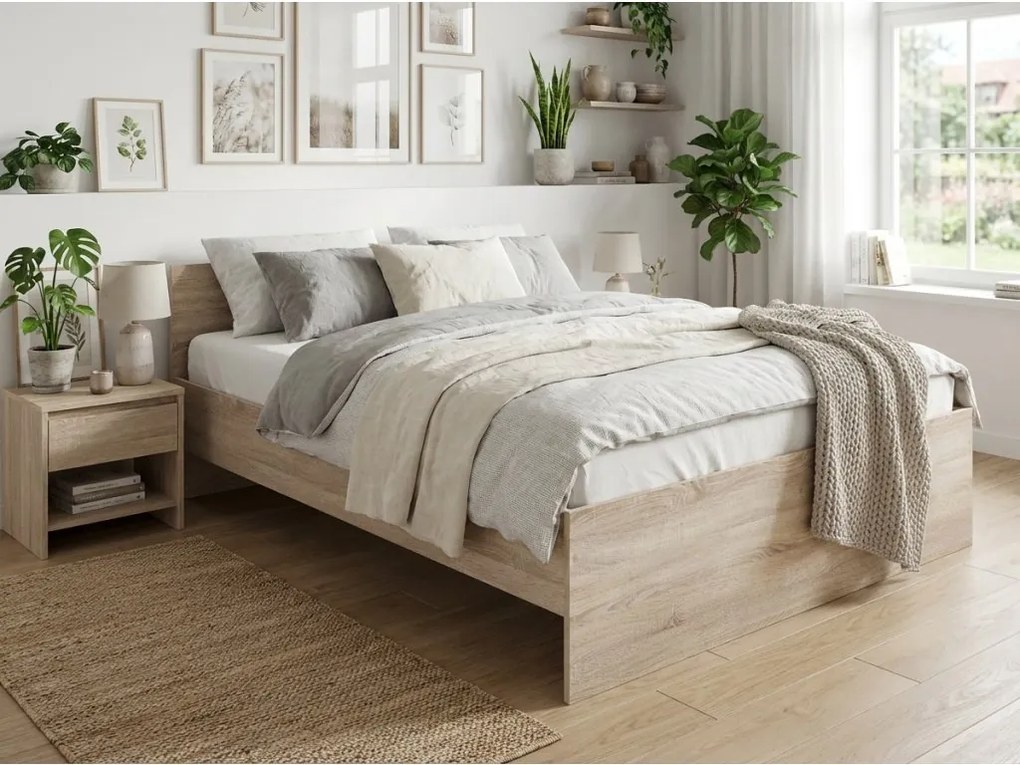 Ágy ELISA 160 x 200 cm, sonoma tölgy Ágyrács: Lamellás ágyrács, Matrac: Coco Maxi 20 cm matrac