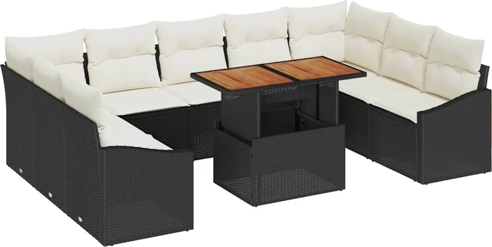 vidaXL Kert étkező szett párnával 10 pcs Fekete és Krém