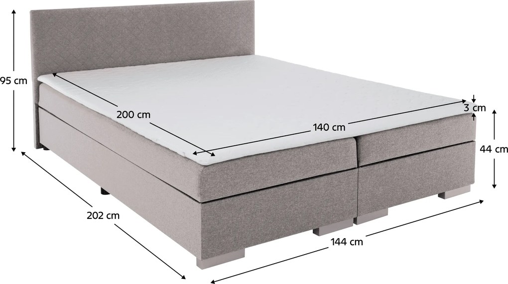 Boxspring ágy, szürkésbarna Taupe, 140x200, ADARA
