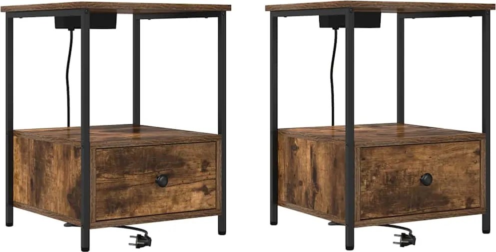 vidaXL Éjjeliszekrény 2 pcs Füstölt tölgy 42 x 41 x 56 cm Faanyag