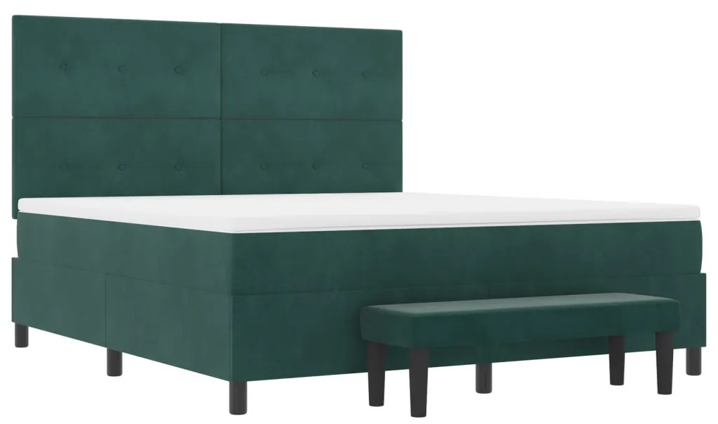 Box spring ágy matraccal és paddal, sötét zöld, 180x200 cm, bársony