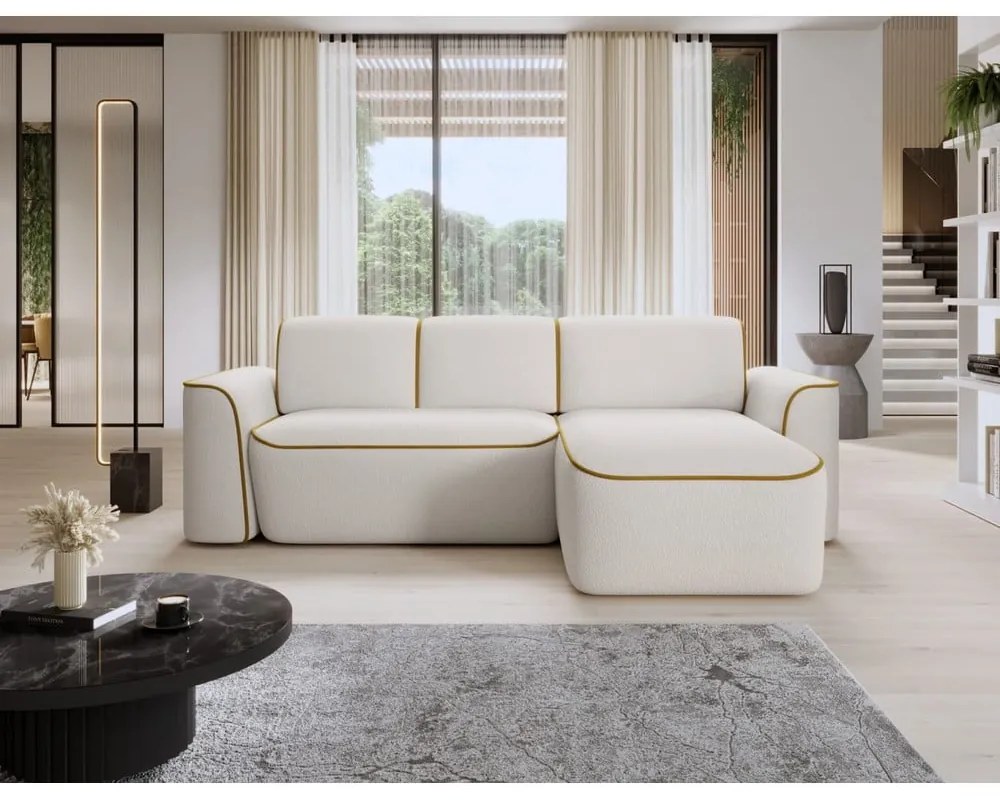 Sárga-krémszínű buklé sarokkanapé (jobb oldali-heverő résszel) Ume – ELTAP