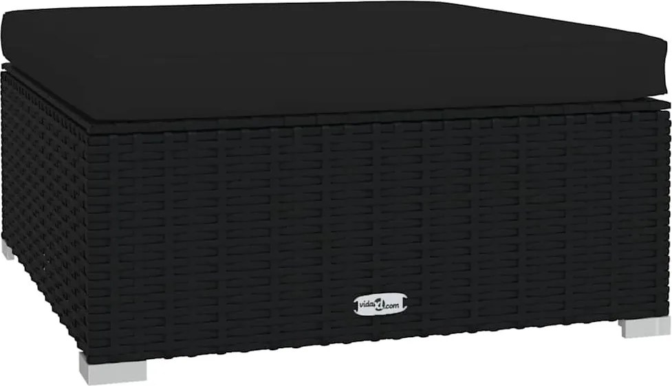 vidaXL fekete polyrattan kerti lábtartó párnával 70 x 70 x 30 cm