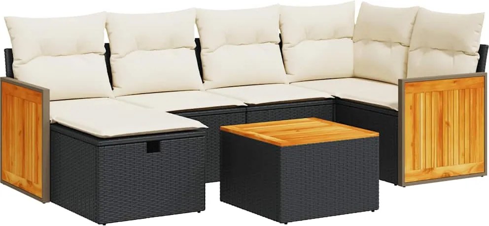vidaXL 7 részes fekete polyrattan kerti ülőgarnitúra párnával