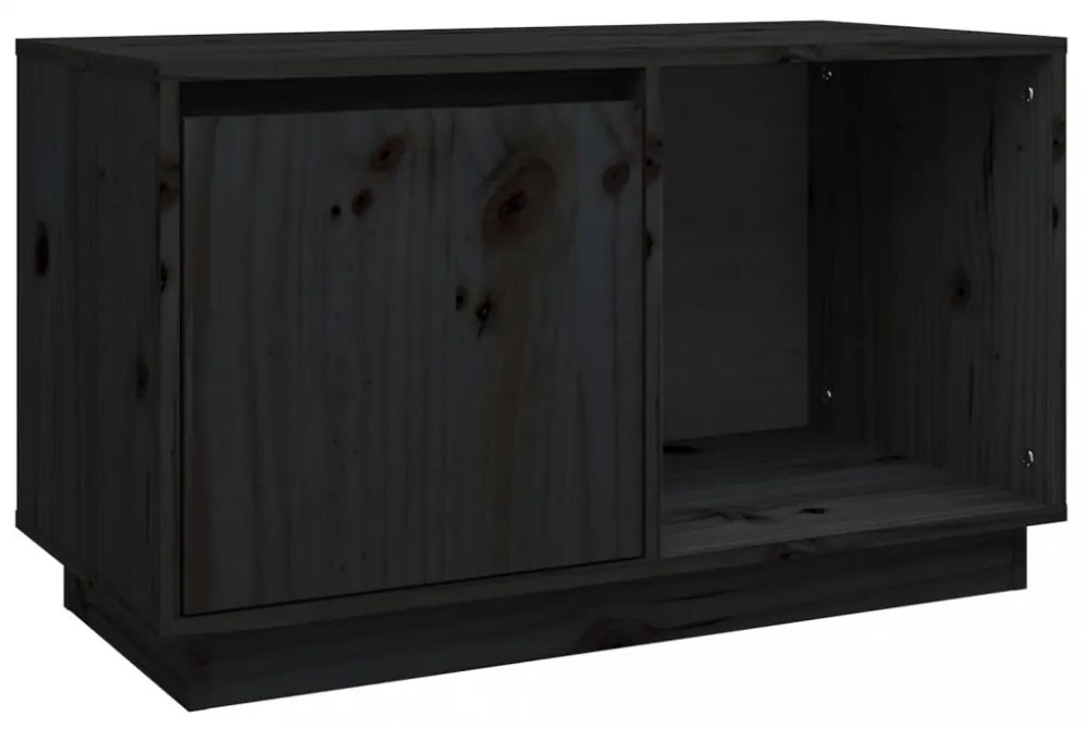 fekete tömör fenyőfa TV-szekrény 74x35x44 cm
