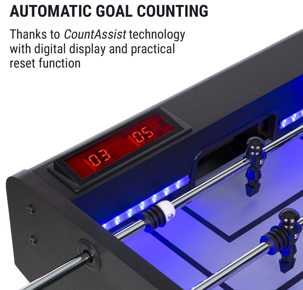 KLARFIT Arrowhead, asztali foci, 117 x 68, LED megvilágítás, automatikus gólszámláló, fekete