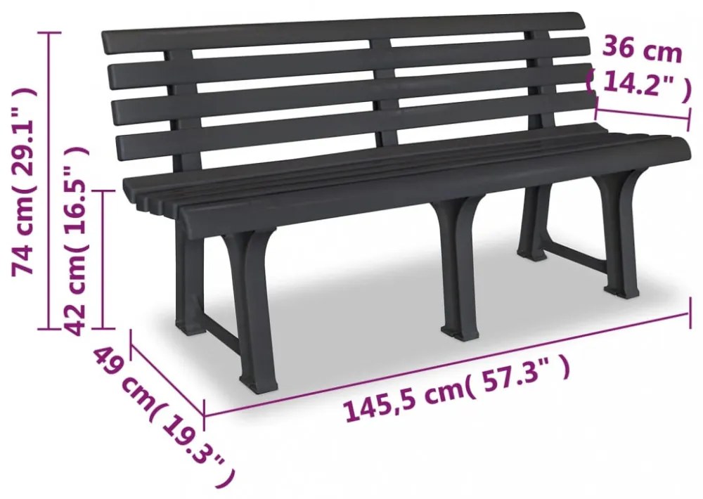 antracitszürke műanyag kerti pad 145,5 cm