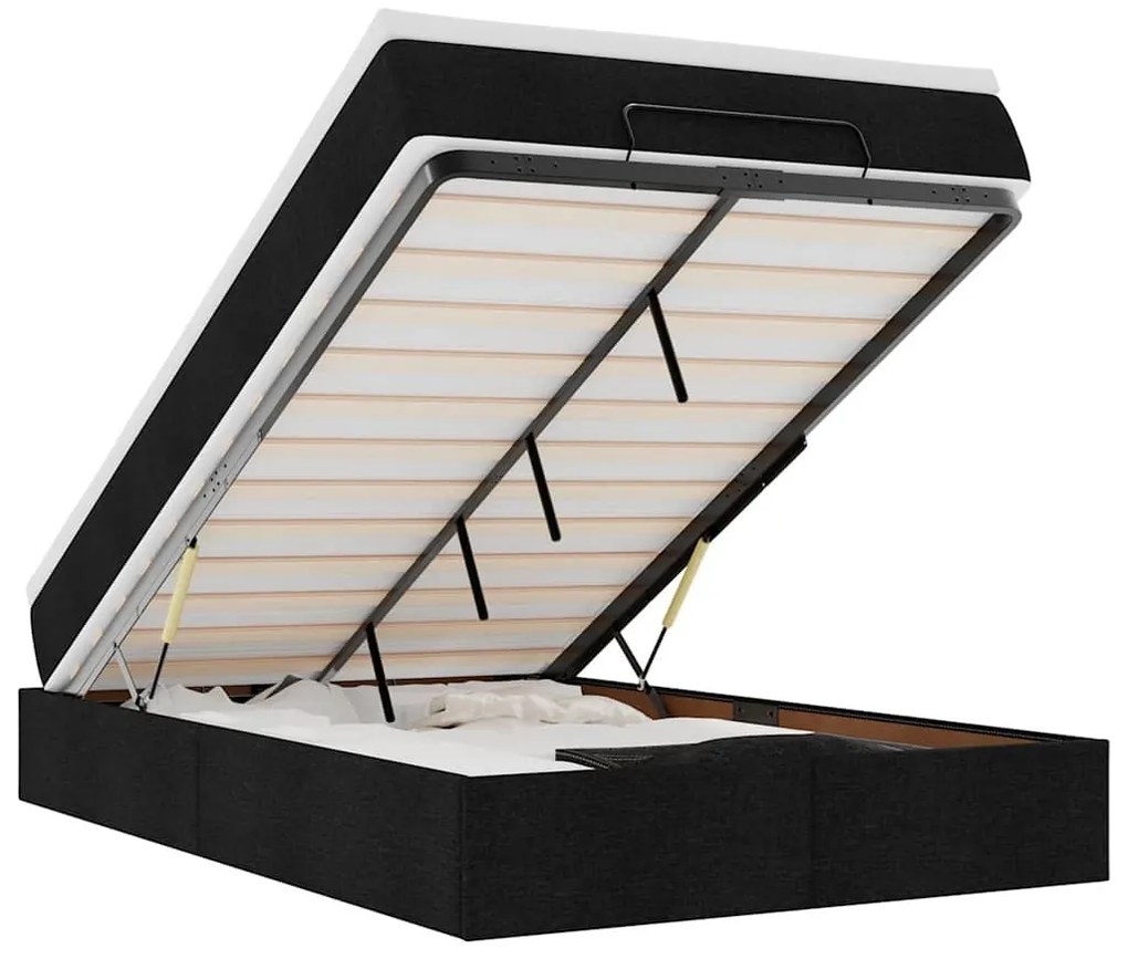 Ottomán ágykeret matraccal fekete 120x190 cm anyaggal