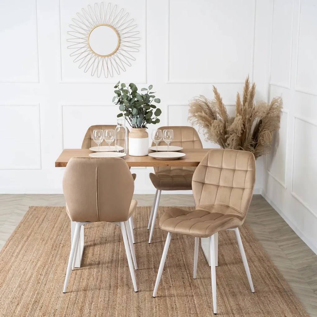 Bézs Bársony Étkezőszék Fehér Lábakkal. LUCKY