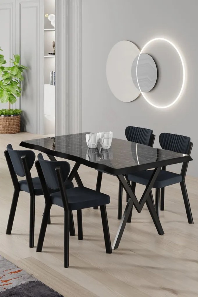 Akort étkezőgarnitúra, fekete márvány-antracit, 130 cm