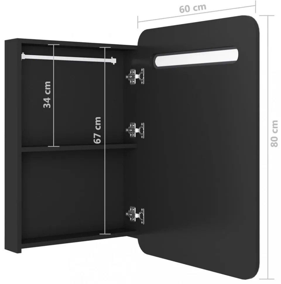 fekete LED-es tükrös fürdőszobaszekrény 60 x 11 x 80 cm