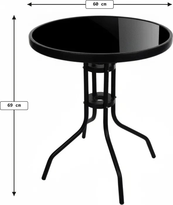 AKCIÓ Kerek kerti asztal üveglappal ISLAND FEKETE 60 cm, fekete II. osztály