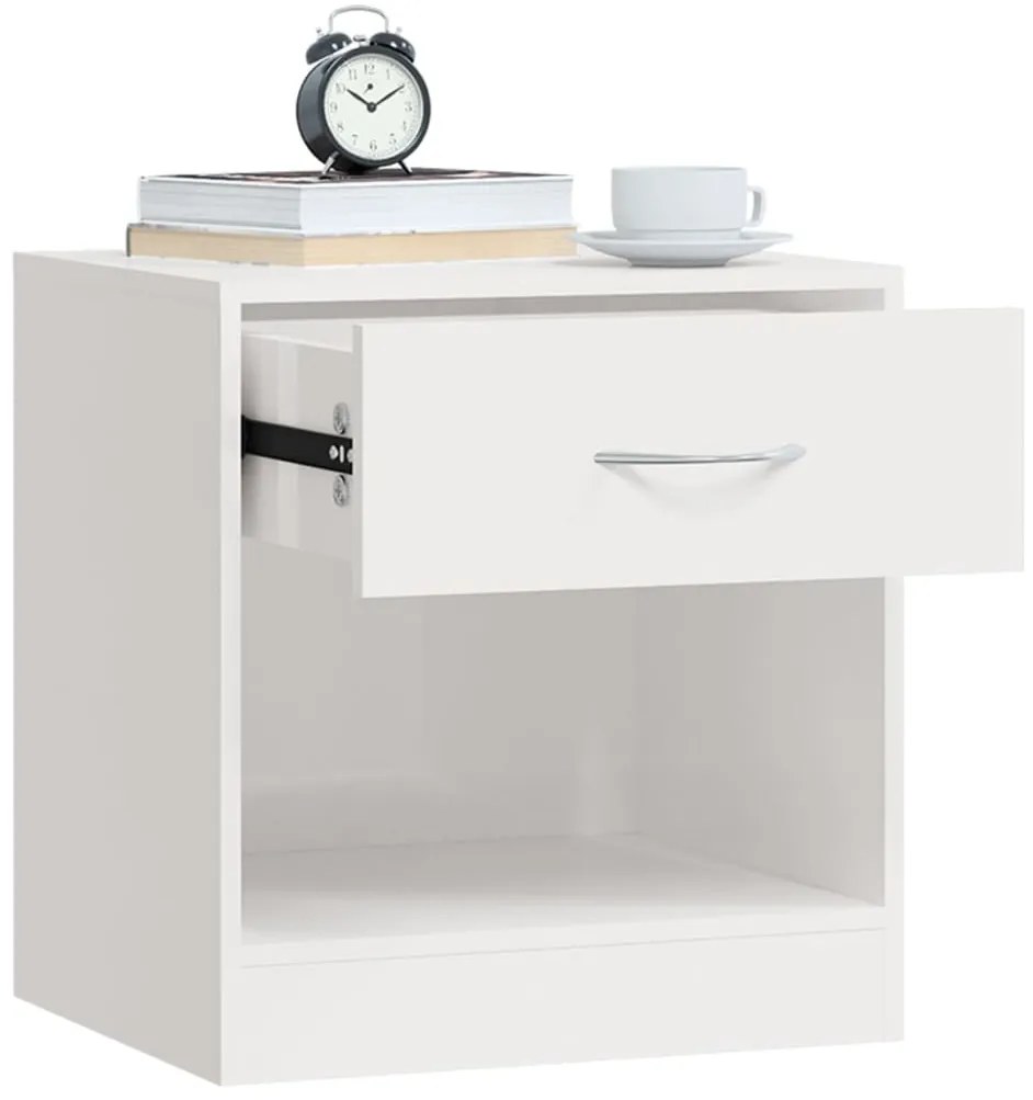 2 db magasfényű fehér éjjeliszekrény fiókkal