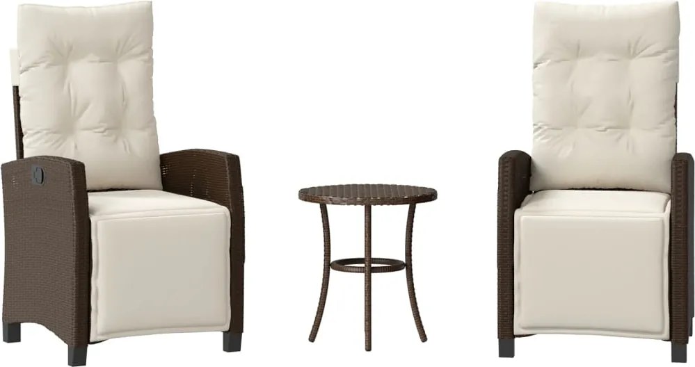 vidaXL 3 részes barna polyrattan bisztrógarnitúra párnákkal