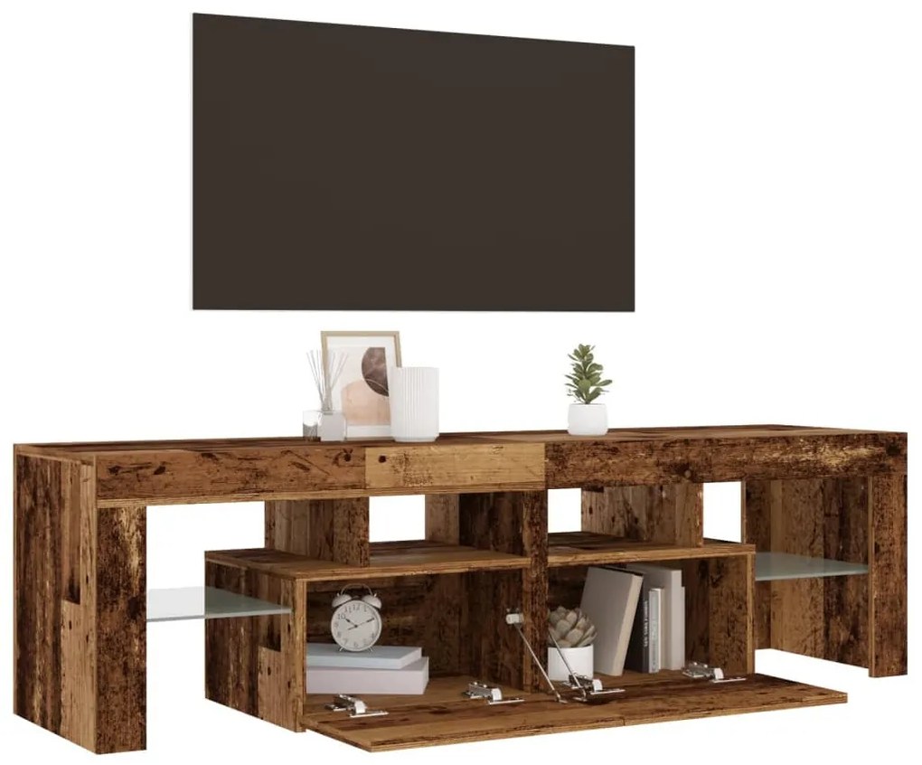 antik fa színű szerelt fa TV-szekrény LED-ekkel 140x36,5x40 cm