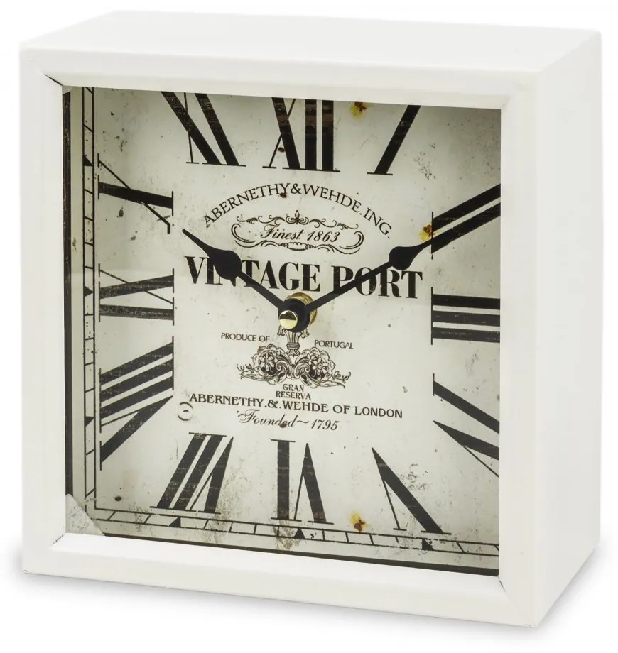 Vintage Port London szögletes kopottas fehér kvarc falióra római számokkal 20x20x10cm