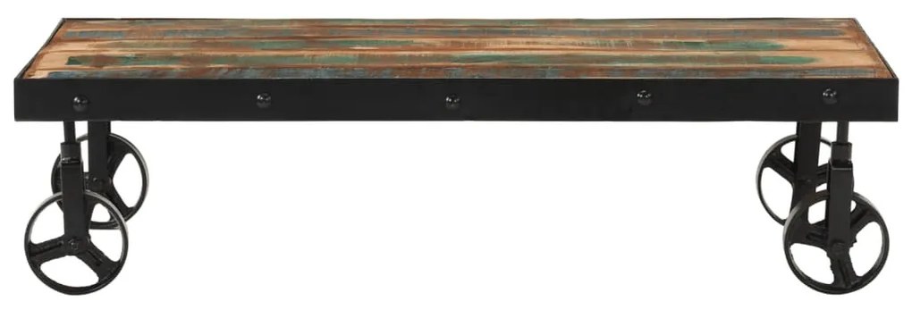 tömör újrahasznosított fa kerekes dohányzóasztal 100x55x26 cm