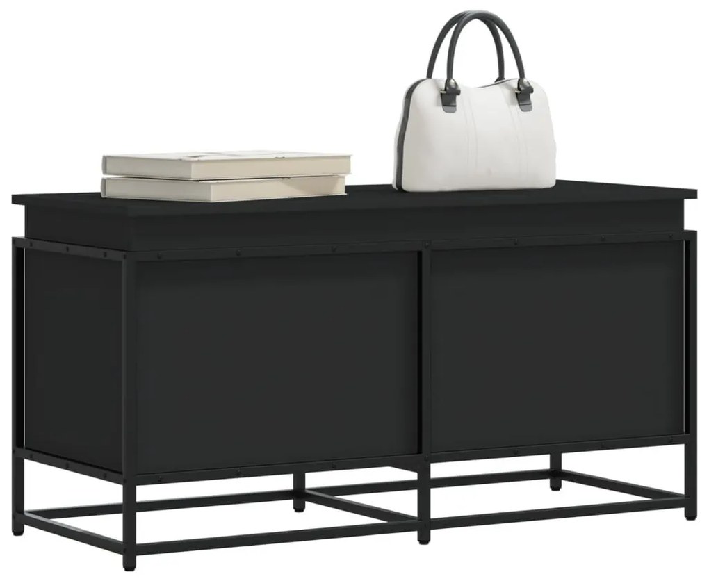 fekete szerelt fa tárolóláda fedéllel 100 x 40 x 51,5 cm