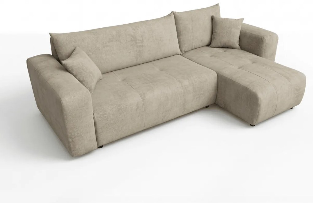 Bézs kihúzható sarokkanapé SORELA, kétoldalas + 2 párna AJÁNDÉK