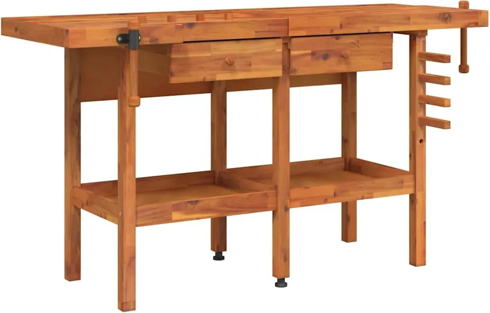 vidaXL tömör akácfa munkaasztal fiókokkal és satukkal 162 x 62 x 83 cm