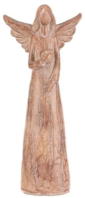 Poliresin angyal szívvel 24 cm, fa utánzat