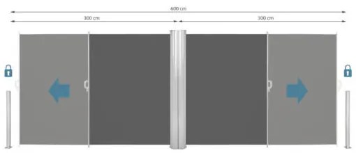 Dupla Kihúzható árnyékoló fal, 2 * 160 * 300 cm, szürke színben