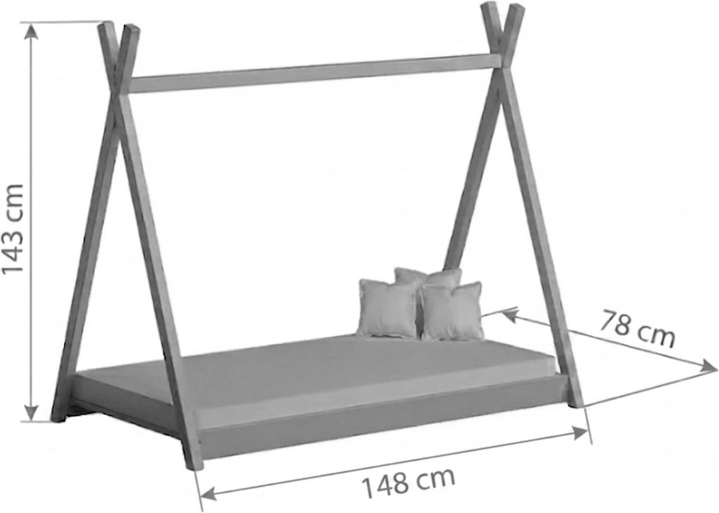 Tipi gyerekágy 70x140 fa házikó - rózsaszín