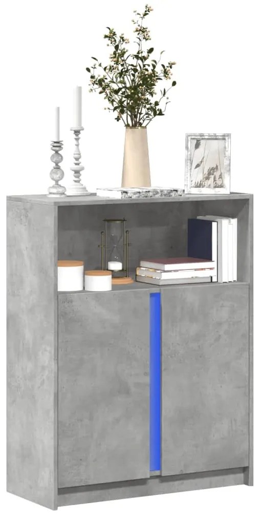 betonszürke szerelt fa tálalószekrény LED-del 77 x 34 x 100 cm