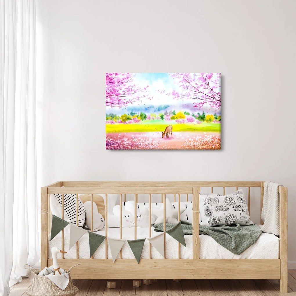 Kép - festett szarvas, akvarell (90x60 cm)