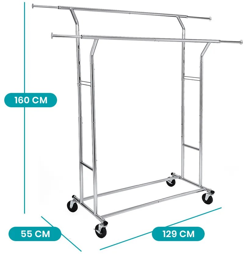 Állítható magasságú és szélességű ruhatartó állvány, ezüst