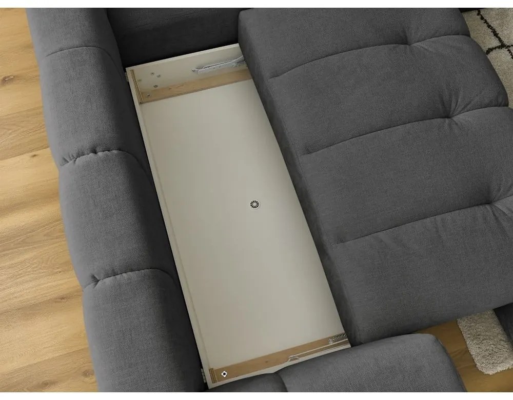 Sötétszürke kinyitható-tárolóhelyes sarokkanapé (jobb oldali-L alakú) Fuji – Bobochic Paris