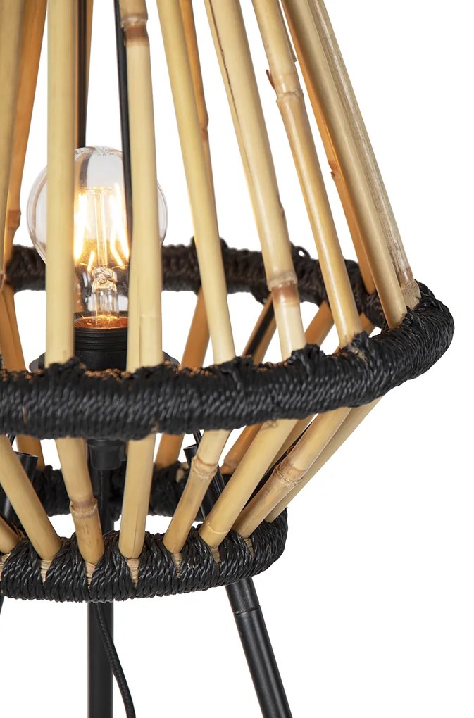 Keleti állólámpa háromlábú bambusz fekete - Evalin