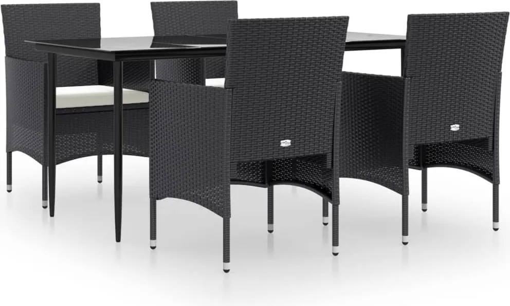 vidaXL 5 részes fekete kerti étkezőgarnitúra párnákkal