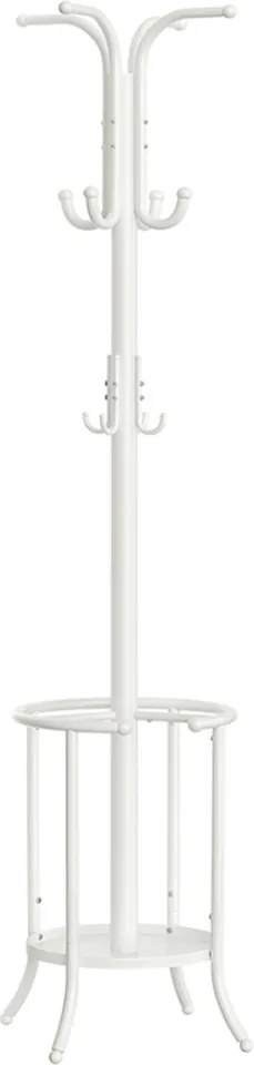 Álló fém ruhafogas, esernyőtartóval, 12 akasztóval, gyöngyházfehér 175 cm magas