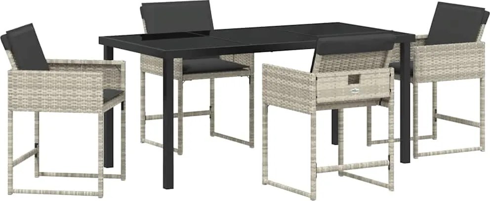 vidaXL Kert étkező szett párnával 5 pcs Világosszürke polirattan